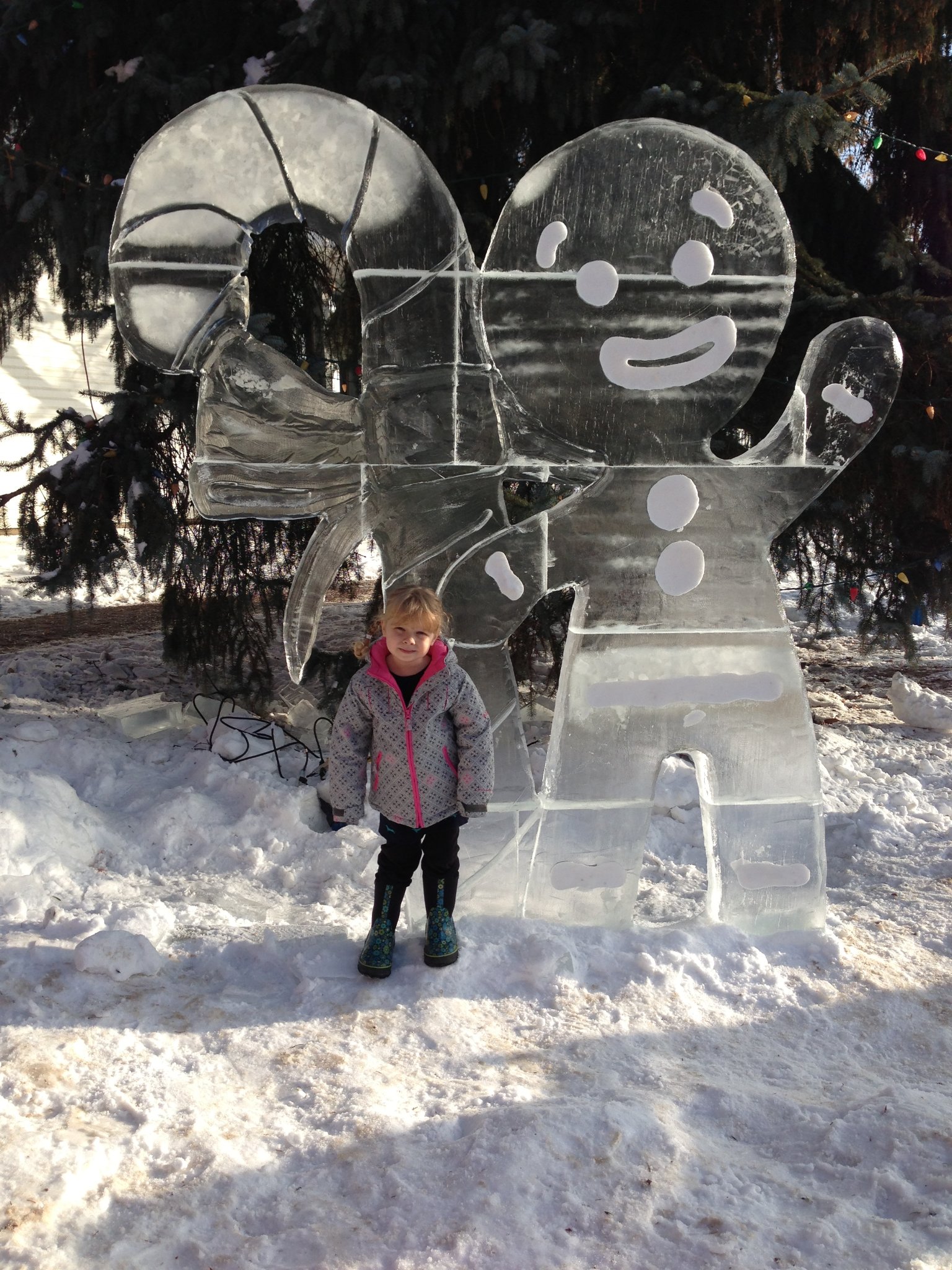 Gingerbread man ice sculpture at a festival
